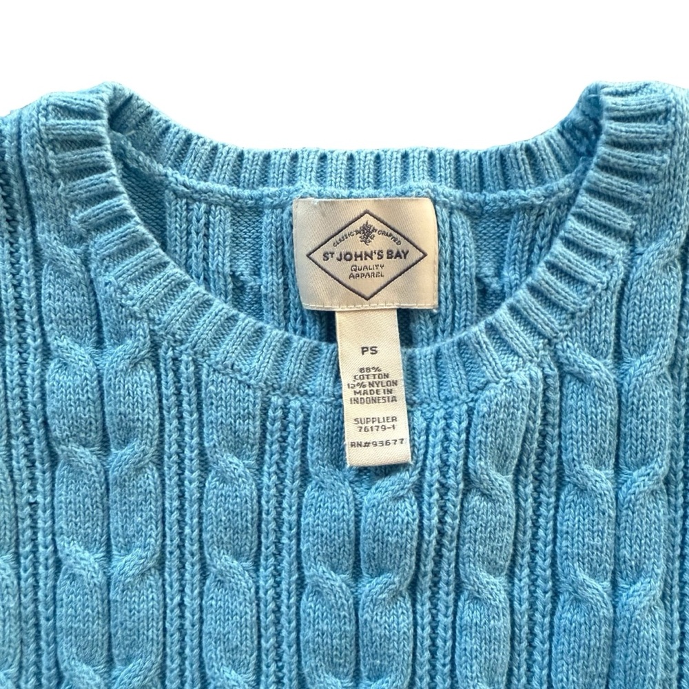St. John’s Bay Baby Blue Cable Knit Cotton Sweater Small Petite - Picture 8 of 10